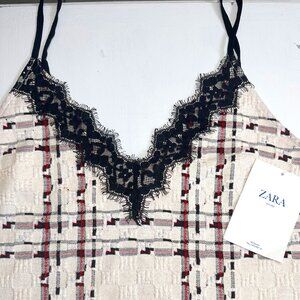 NWT Zara Plaid Lace Crop Cami Summer Sz S